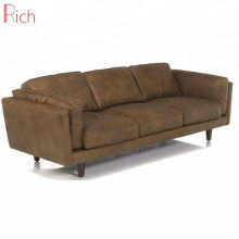 Hotel Furniture Genuine Leather 3 Seater Wooden Sofa For Living Room